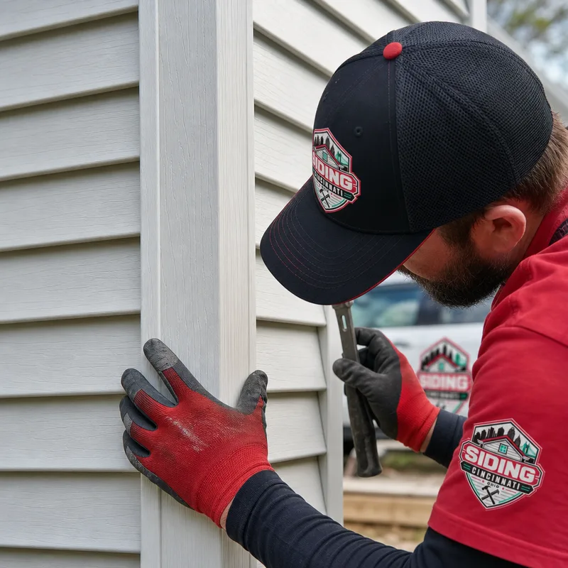 Straight outside corner post with clean terminations and consistent panel exposure on light-colored vinyl siding